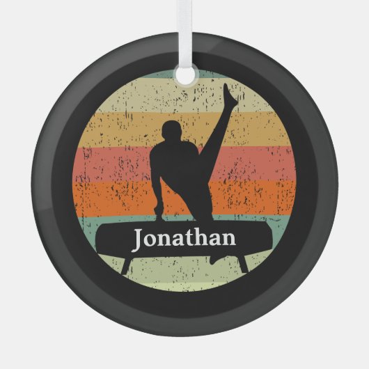 メンズ体操男子ギムナストカスタムクリスマス ガラスオーナメント (正面)
