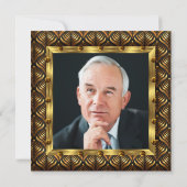 メンズ写真70th誕生日パーティークラウン金ゴールドアールデコ 招待状 (裏面)