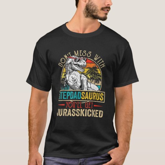 メンズ動揺してステpdadsaurus恐竜Tレックス父親 Tシャツ (正面)