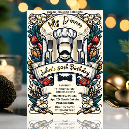 メンズ大人夕食エレガント50歳の誕生日 招待状