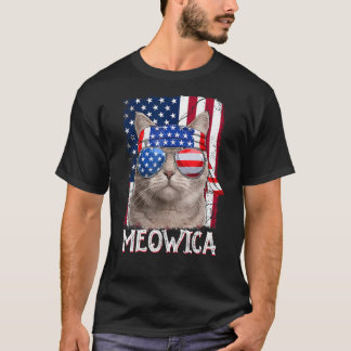 メンズ女子おもしろい猫好き7月Meowica船4th Tシャツ