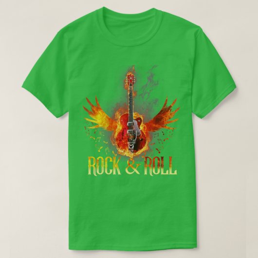 メンズ女子転がのFire Rock Music Guitar Wings Tシャツ (デザイン正面)