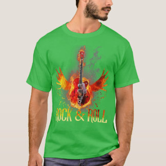 メンズ女子転がのFire Rock Music Guitar Wings Tシャツ