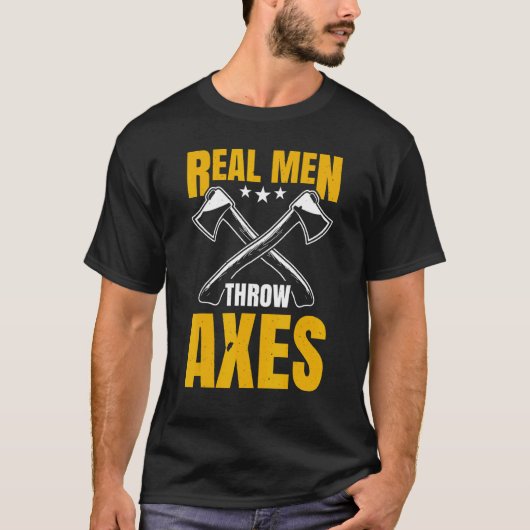 メンズ実在メンズが軸を投げるアクス投げハチェットスロウ Tシャツ (正面)