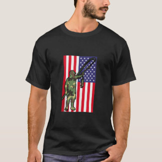 メンズ愛国漁師魚釣りカモフラージュUSA Am Tシャツ