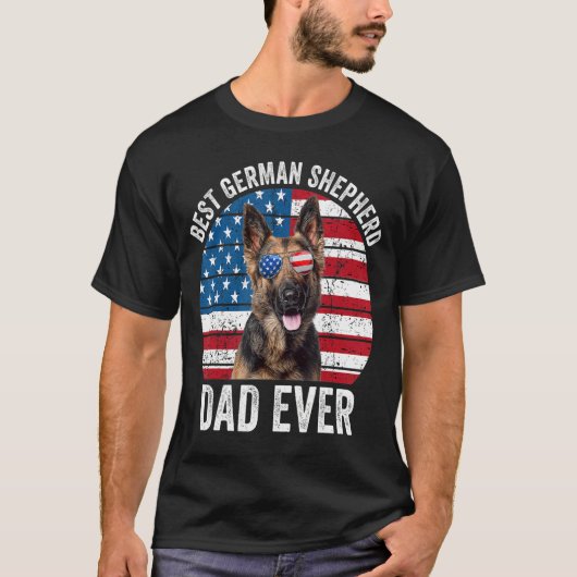 メンズ愛国的なドイツの羊飼いパパアメリカ国旗D Tシャツ (正面)