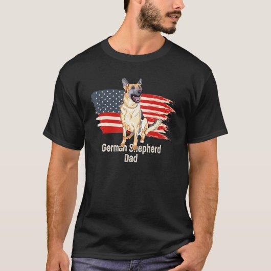 メンズ愛国的なドイツの羊飼い犬米国国旗D Tシャツ (正面)