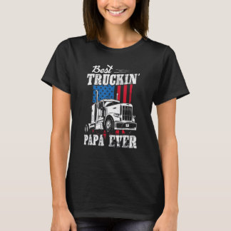 メンズ最高のトラックキン'パパフォーアメリカ国旗のトラック運転手 Tシャツ