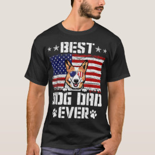 メンズ最高のドッグパパエバーコーギアメリカ国旗4日 Tシャツ