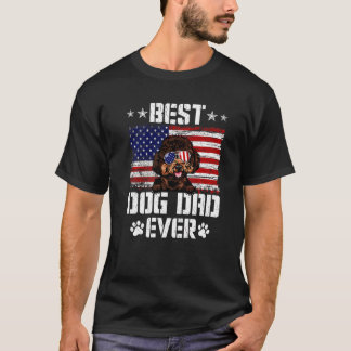 メンズ最高のドッグパパエバープードルアメリカ国旗4日 Tシャツ