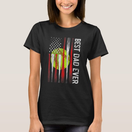 メンズ最高のパパエバーアメリカン国旗のコーチSoftball Da Tシャツ (正面)