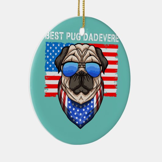 メンズ最高のプグパパエバーヴィンテージ米国国旗 セラミックオーナメント (右)