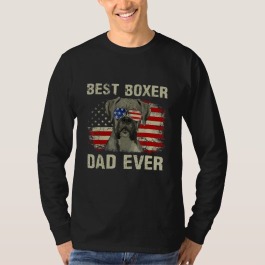 メンズ最高のボクサーパパEVER AMERICAN FLAG DOG FATHER Tシャツ (正面)