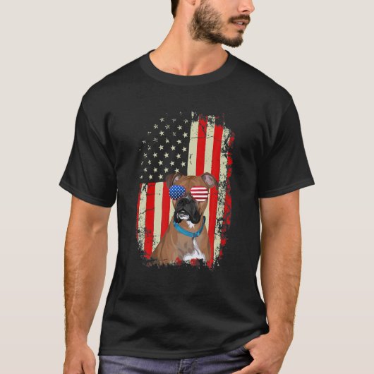 メンズ最高のボクサーパパT犬恋人アメリカ国旗 Tシャツ (正面)
