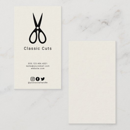メンズ理容師の髪を小さなハサミのロゴでカット 名刺 (正面/裏面)