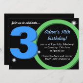 メンズ緑/青第30の第30誕生会 招待状 (正面/裏面)