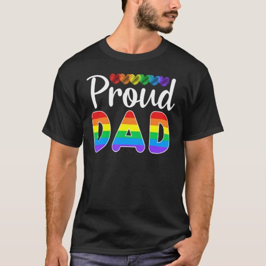 メンズ誇りを持ったパパファーザーズデイLGBTQレインボーフラッグゲイ Tシャツ (正面)