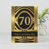 メンズ誕生日メタル金ゴールドルックブラックジュエル 招待状 (スタンド正面)