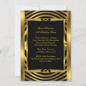 メンズ誕生日メタル金ゴールドルックブラックジュエル 招待状 (裏面)