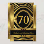 メンズ誕生日メタル金ゴールドルックブラックジュエル 招待状 (正面/裏面)