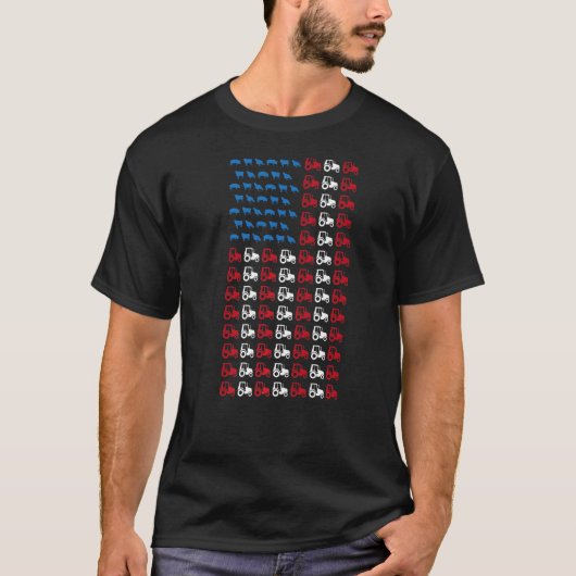 メンズ農業農家トラクター7月4日アメリカ国旗 Tシャツ (正面)