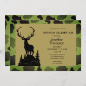 メンズ迷彩柄ディアオンザヒル誕生日招待状 招待状 (正面/裏面)