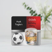 メンズ追加の歳の誕生日パーティレッドドリンクサッカー 招待状 (スタンド正面)