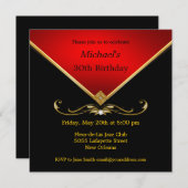 メンズ金ゴールドレッドエレガントバースデーパーティ招待状 招待状 (正面/裏面)