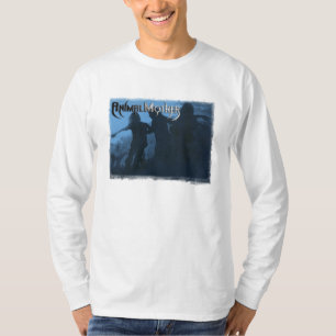 メンズ長袖白いT "押し寄せる青い"前部 Tシャツ