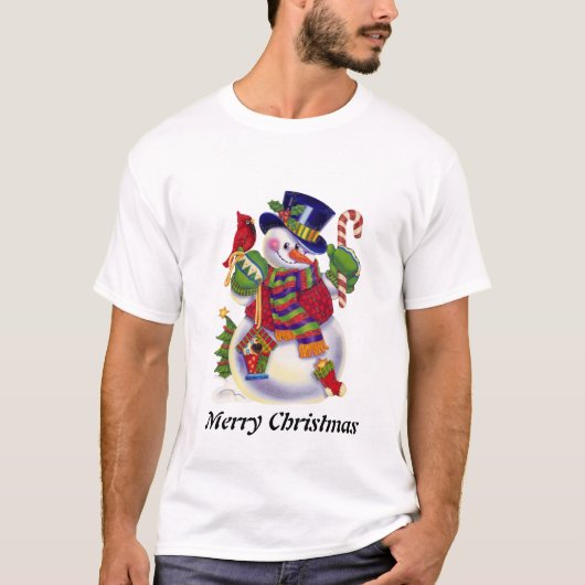 メンズ雪だるまホリデーマンガTシャツ Tシャツ (正面)