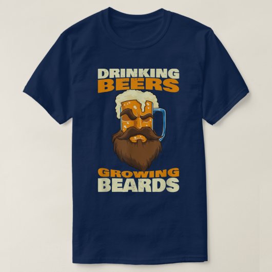 メンズ飲みビールと成長するビーズヒゲ Tシャツ (デザイン正面)