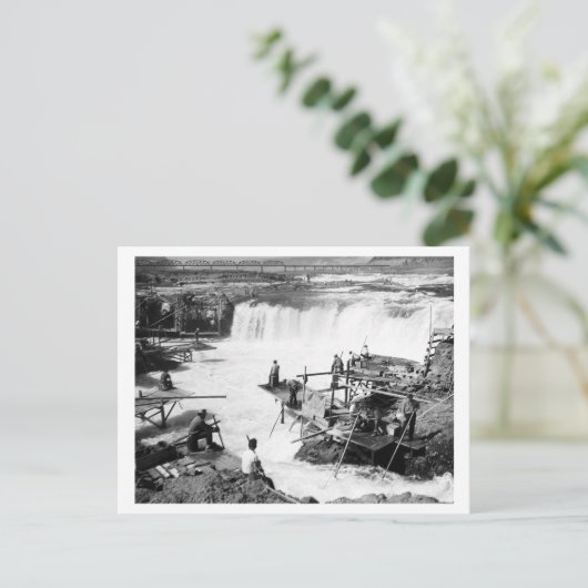 メンズ魚釣りアットセリオ滝写真 ポストカード (スタンド正面)