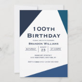メンズ100誕生日ブルージオメトリック100年 招待状 (正面)