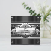 メンズ21歳の誕生日パーティーブラックメタルシルバーマン 招待状 (スタンド正面)