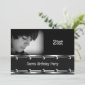 メンズ21歳の誕生日パーティーブラックメタルルックイメージ 招待状 (スタンド正面)