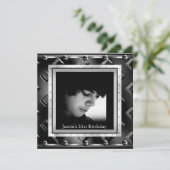 メンズ21歳の誕生日パーティーブラックメタルルック 招待状 (スタンド正面)