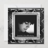 メンズ21歳の誕生日パーティーブラックメタルルック 招待状 (正面)