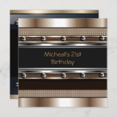 メンズ21歳の誕生日パーティーメタルブラックマン 招待状 (正面/裏面)