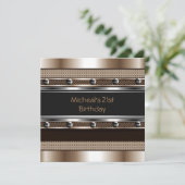 メンズ21歳の誕生日パーティーメタルブラックマン 招待状 (スタンド正面)