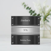 メンズ30歳の誕生日パーティーメタルブラックシルバー 招待状 (スタンド正面)