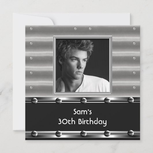 メンズ30th誕生日パーティーメタルブラックマン 招待状 (正面)