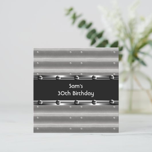 メンズ30th誕生日パーティーメタルブラックマン 招待状 (スタンド正面)