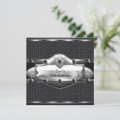 メンズ30th誕生日パーティーレザーシルバーマン 招待状 (スタンド正面)