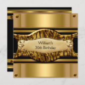 メンズ30th誕生日パーティー金ゴールドブラックエキゾチック 招待状 (正面/裏面)
