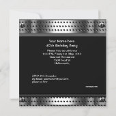 メンズ40歳の誕生日パーティーシルバーメタルスタッドブラック 招待状 (裏面)
