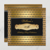 メンズ40th誕生日パーティー金ゴールドメタルスタッド 招待状 (正面/裏面)