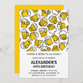 メンズ44歳の誕生日招待状応援とビール 招待状 (正面/裏面)