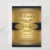 メンズ50歳の誕生日パーティー ゴールド ブラック ビンテージ 招待状 (正面)