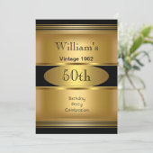 メンズ50歳の誕生日パーティー ゴールド ブラック ビンテージ 招待状 (スタンド正面)
