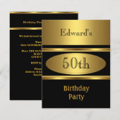 メンズ50歳の誕生日パーティー ゴールド ブラック 招待状 (正面/裏面)
